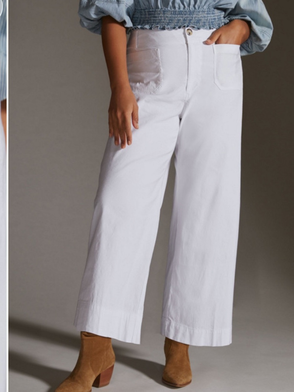 Anthropologie Colette Cropped Wide-Leg Pants - White